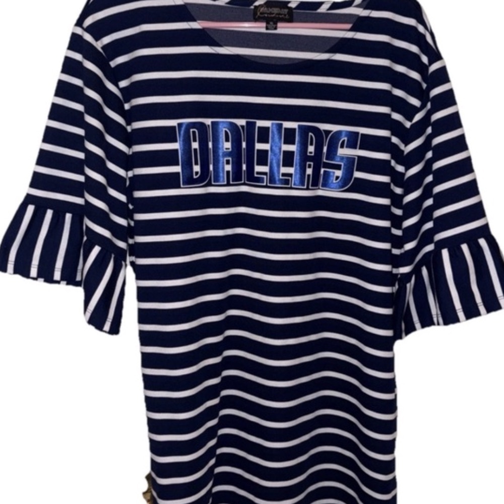 Dallas Striped Ruffle Sleeve Tee - Navy & White